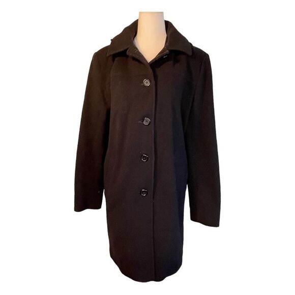 Apostrophe Classic Hooded Wool Pea Coat Black Lined Long Sleeve Jacket S - Picture 1 of 7